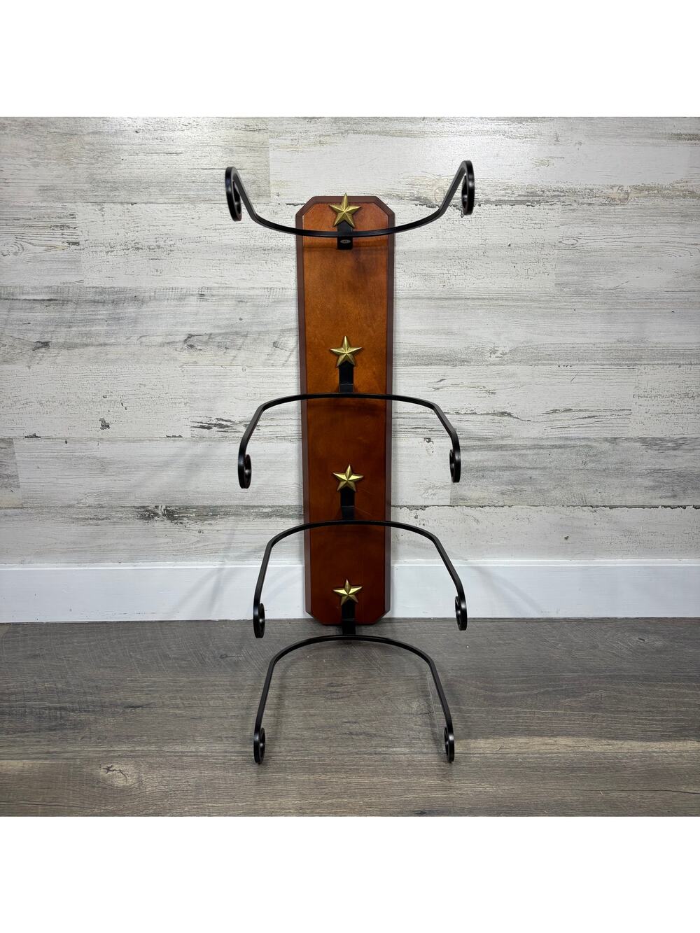 Western Wooden Cowboy Hat Rack with 4 Metal Hooks